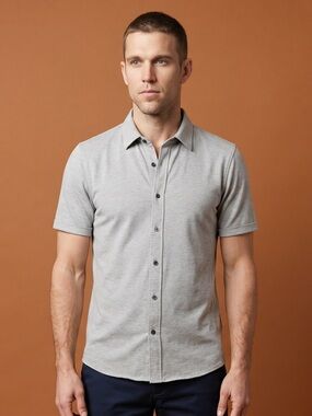 Men's Kit and Ace Gray Shirt-Short Sleeved Stretch Office Minimalist -M